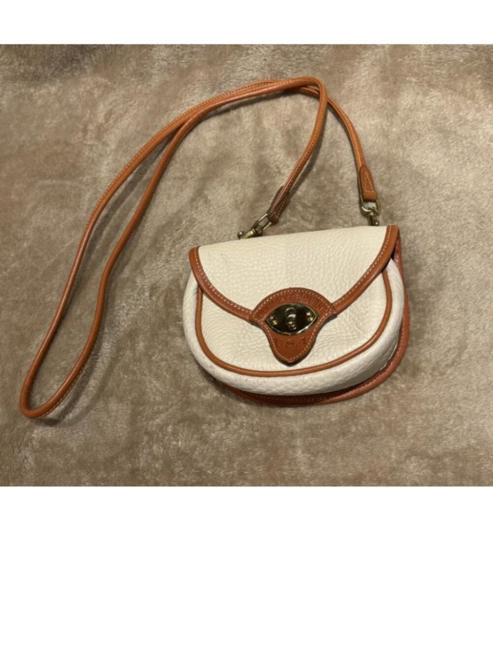Vint Dooney & Bourke All-Weather Leather Cavalry Mini Crossbody/Belt Bag Cream